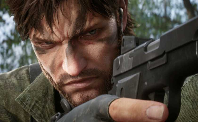 Solid Snake holding up a pistol in Metal Gear Solid Delta Snake Eater.