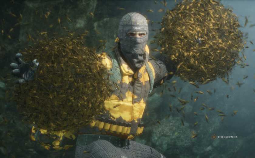 The Pain with both of his hands covered in hornets in Metal Gear Solid Delta Snake Eater.